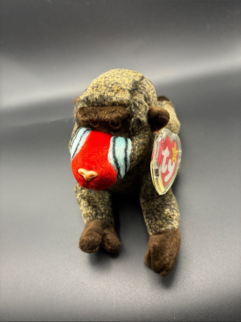 Ty Mandrill Plush Toy - Brown with Red, Blue, White Facial Stripes